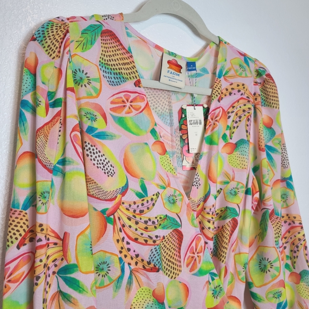 Anthropologie Farm Rio Rainbow Forest Fruits Print Wrap Blouse - Picture 10 of 13